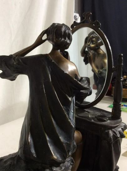 Looking Pretty, Finest US Lost Wax Bronze Statue Sculpture Inspired by Louis Icart - Image 5